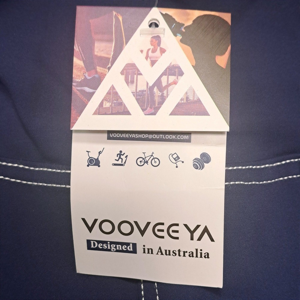 Vooveeya Navy Blue Flare Yoga Pants Contrast Stitch High Waist Large NWT - Picture 4 of 11
